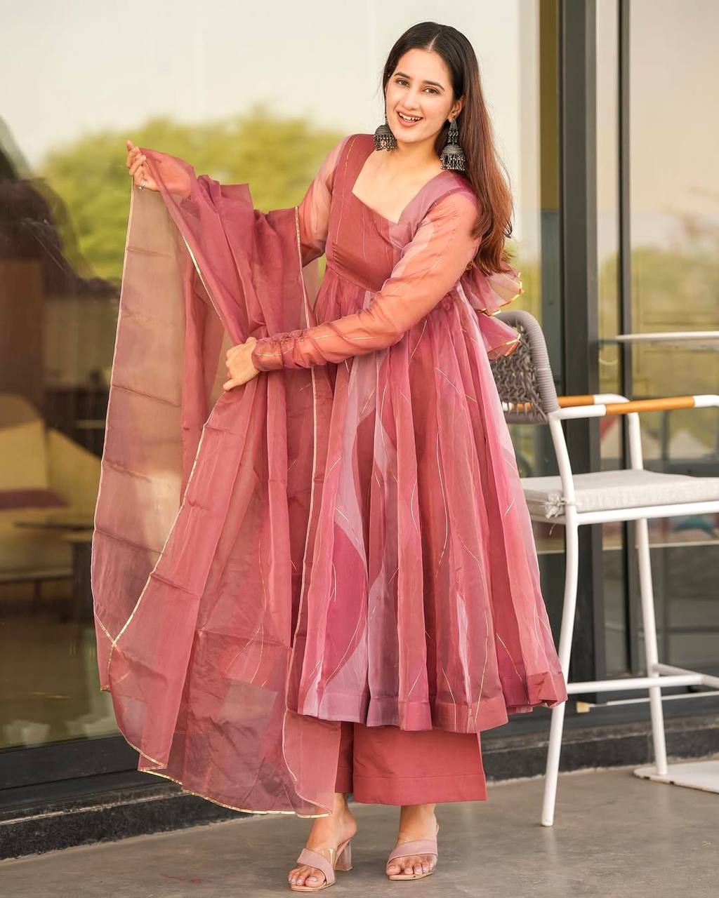 Reeva’s Blush Breeze Organza Anarkali Set