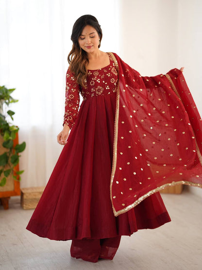 Zehra Ruby Maroon Embroidery Anarkali Set