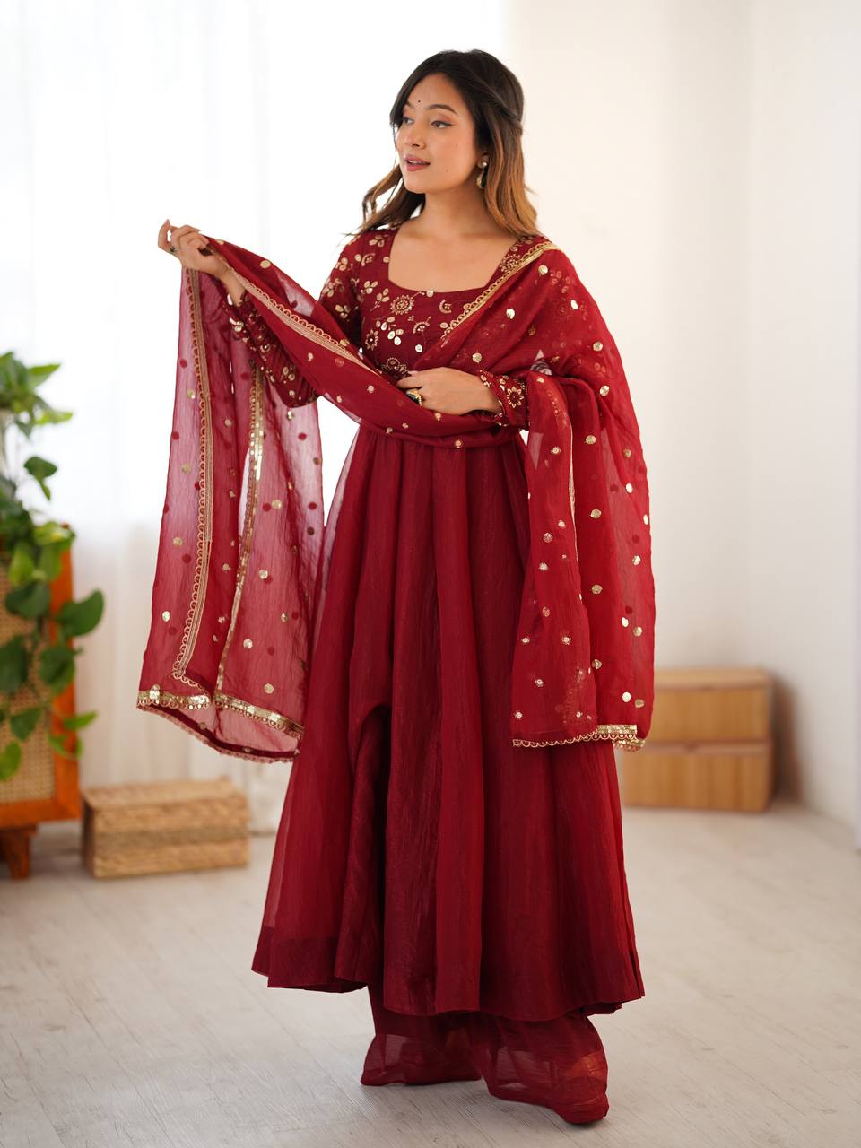 Zehra Ruby Maroon Embroidery Anarkali Set