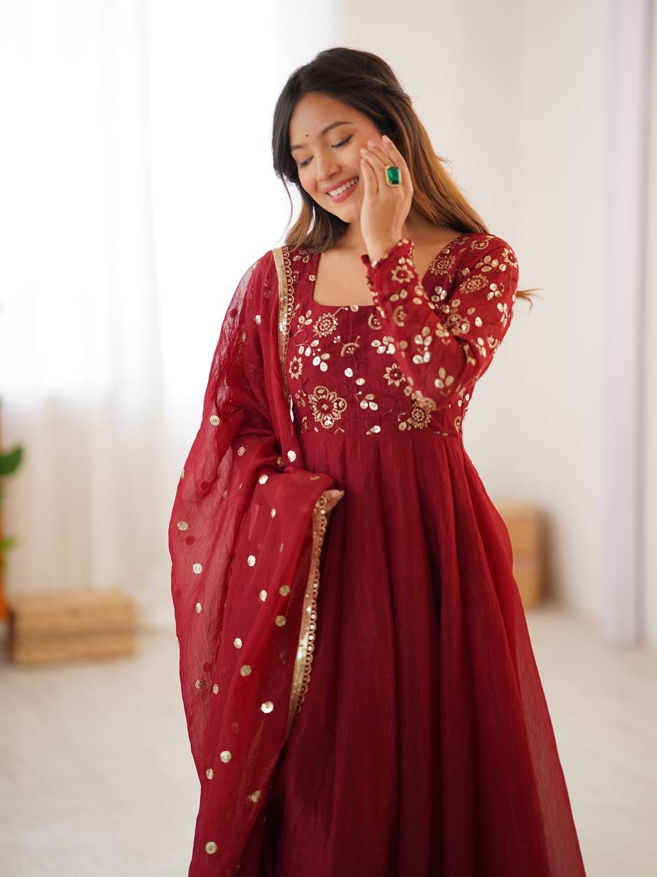 Zehra Ruby Maroon Embroidery Anarkali Set