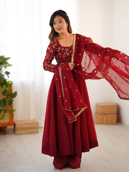 Zehra Ruby Maroon Embroidery Anarkali Set