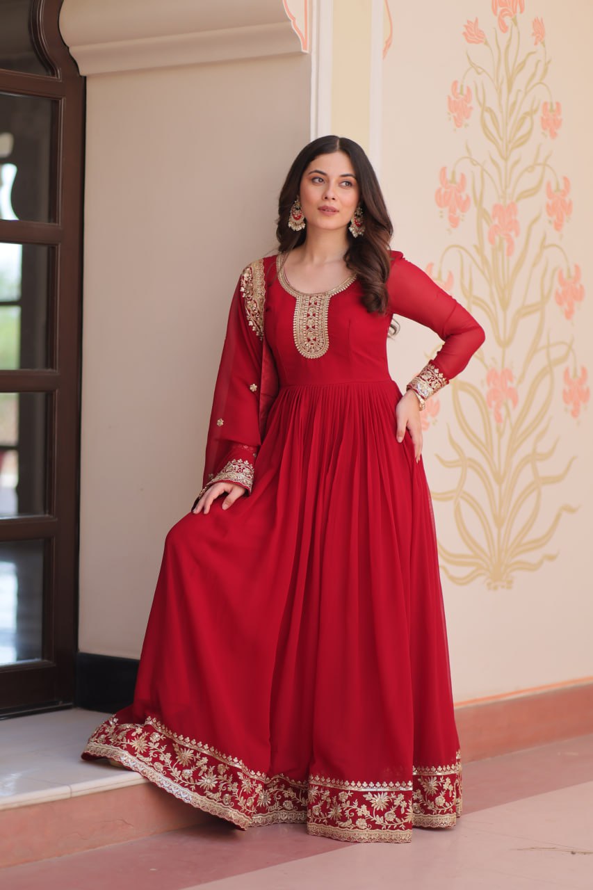 Zehra Heritage Flare – Royal Red & Regal Purple Anarkali Set