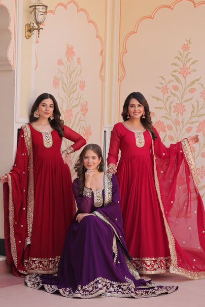 Zehra Heritage Flare – Royal Red & Regal Purple Anarkali Set