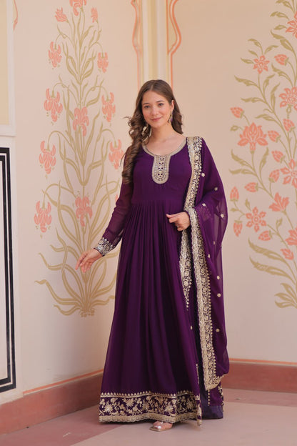 Zehra Heritage Flare – Royal Red & Regal Purple Anarkali Set