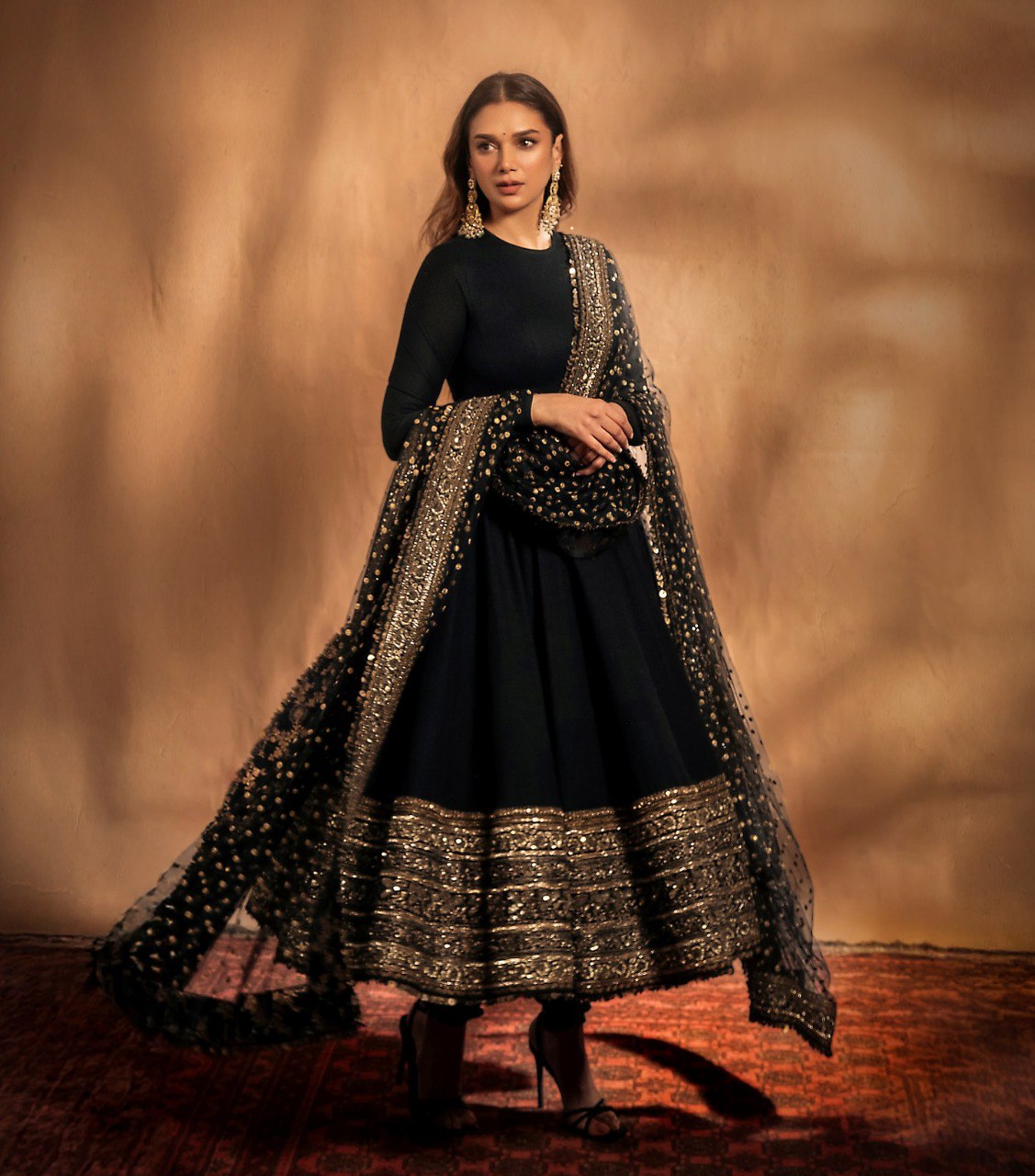 Aditi's Black Colour Embroidered Anarkali Suit Set