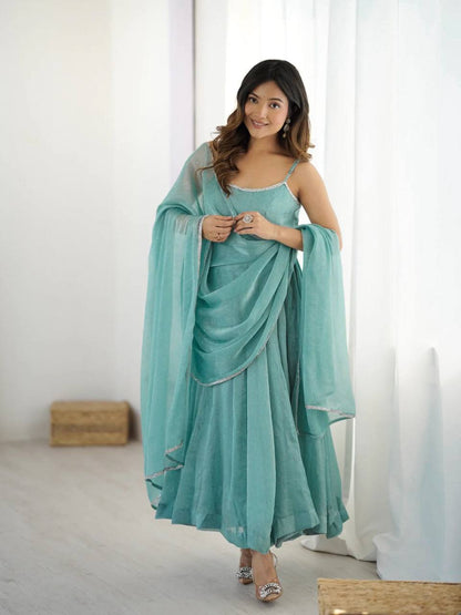 Mint Grace Silk Anarkali Set